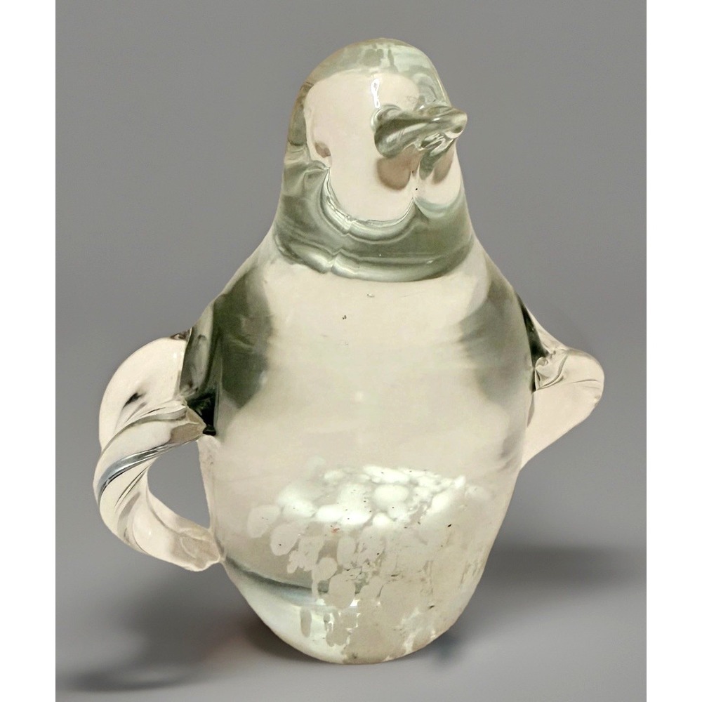 Vintage Finland Art Studio Glass Penguin Figurine Paperweight Frosted Crystal